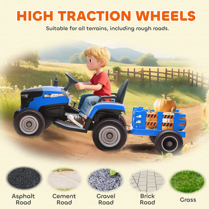 12V Ride on Tractor and Trailer with Remote Control, Music, Shifter, Start-Up Sound, for Kids Ages 3-8 Years