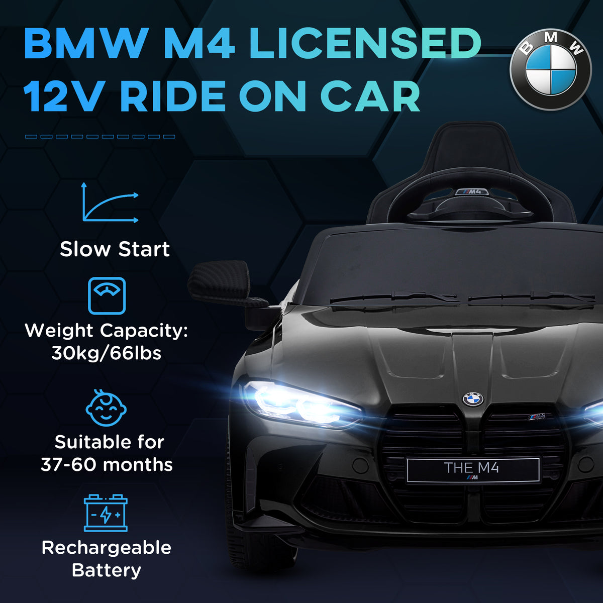 12V BMW Licensed Kids Car, with Easy Transport, Remote Control, Suspension, Music, Horn, LED Lights