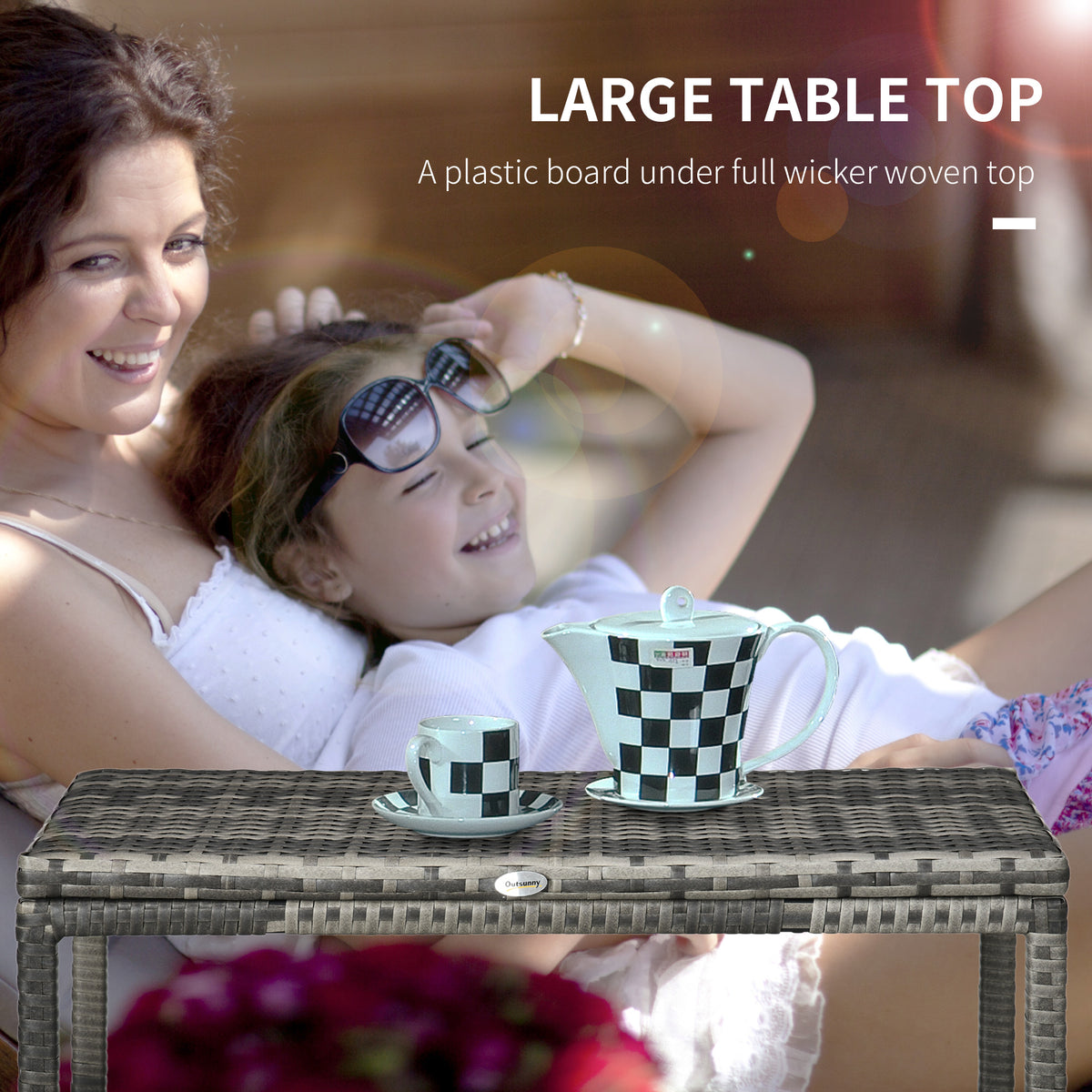 Outdoor Coffee Table Side Table with Rectangular Shape Frame for Patio, Balcony, Mixed Grey