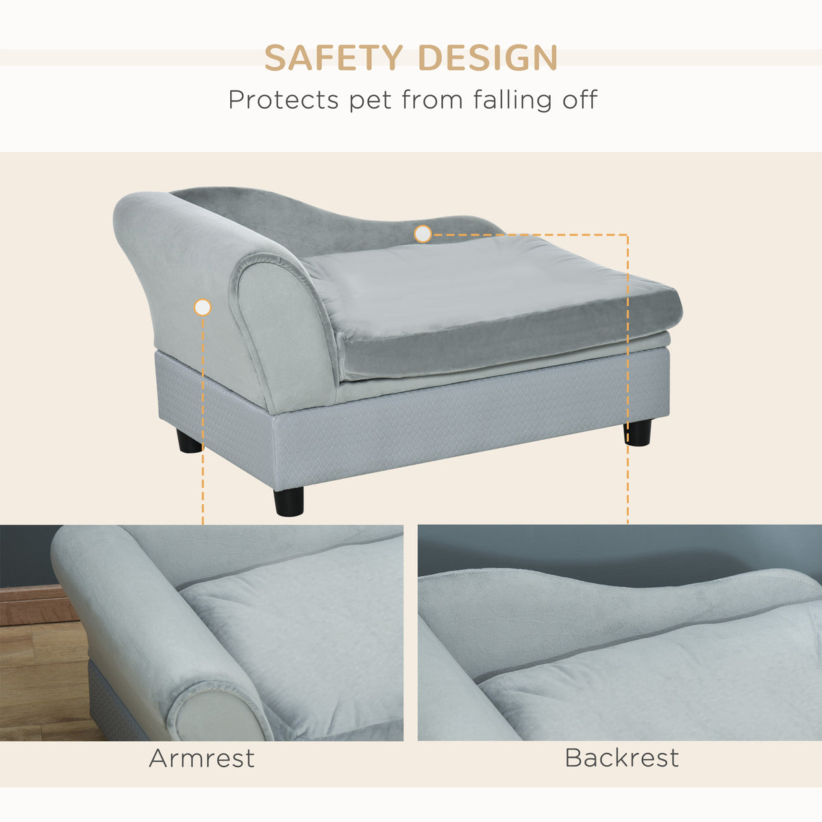 Pet Sofa Chair, with Storage, Cushion, for Small Dogs, Cats - Light Grey