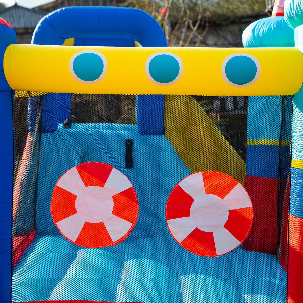 Kids Bouncy Castle, 4 in 1 Large Sailboat Style Inflatable House Slide Trampoline Water Pool Climbing Wall with Blower Carrybag for Kids Age 3-8, 2.65 x 2.6 x 2m