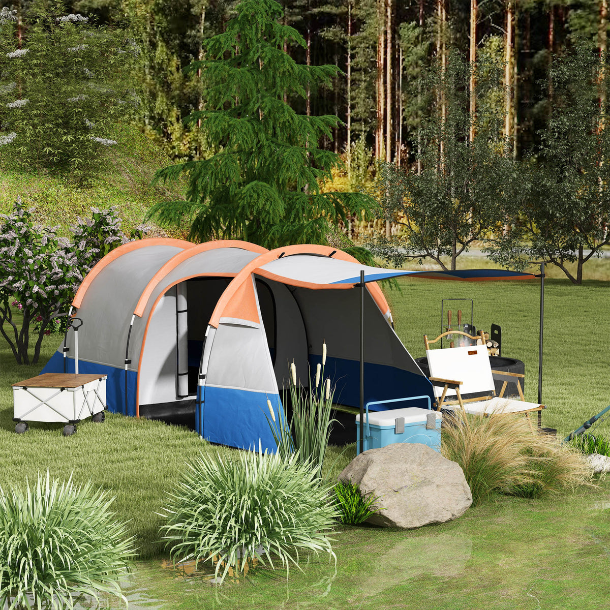 Two Man Two-Room Tent, with Porch and Accessories