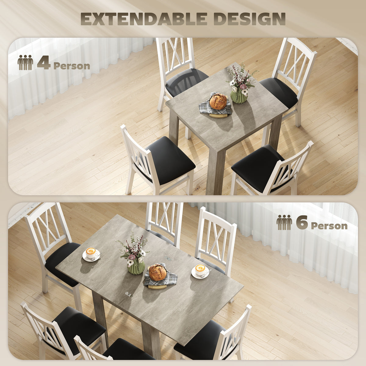 Folding Dining Table for 4-6, Rectangular Extendable Drop Leaf Table for Small Spaces, 140 x 80 x 77.5 cm
