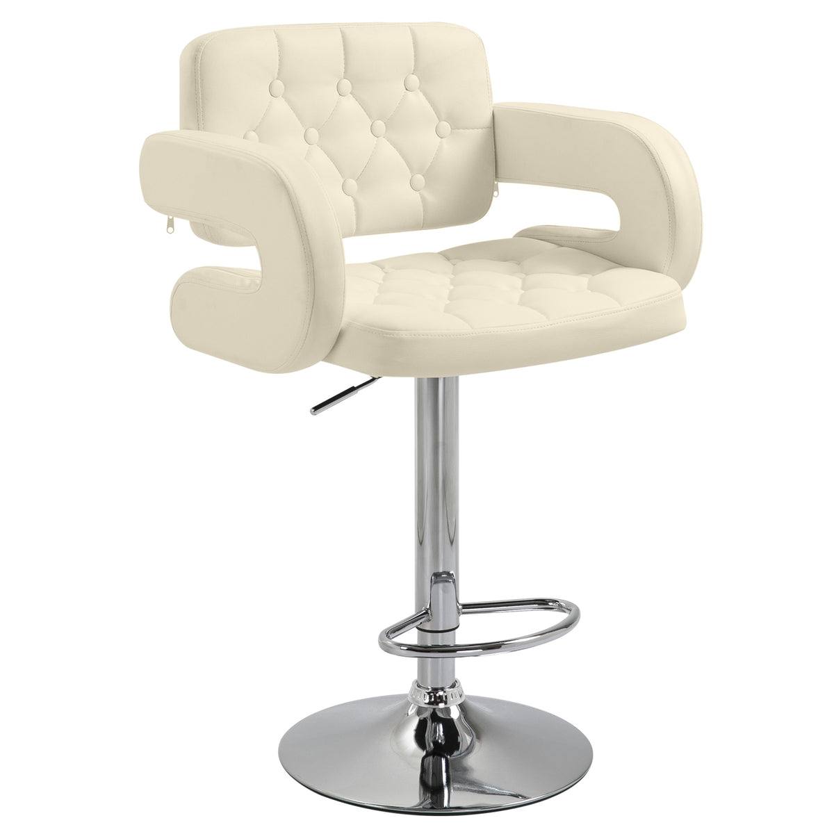 PU Leather Upholstered Swivel Bar Stool, Height Adjustable with Back, Armrest, Footrest, Beige