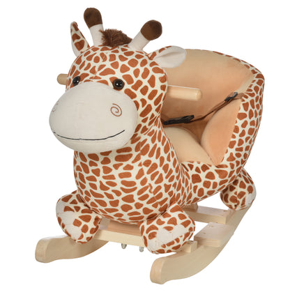 Kids Rocking Horse, Giraffe Plush Ride-On Toy with Music, Soft Touch & Seat Belt, Toddler Baby Gift for 18M+