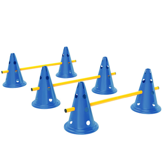 Dog Agility Equipment Set of Six Cones, Six Poles with Carry Bag, Three-Piece Adjustable Height Jumping Obstacles, Blue