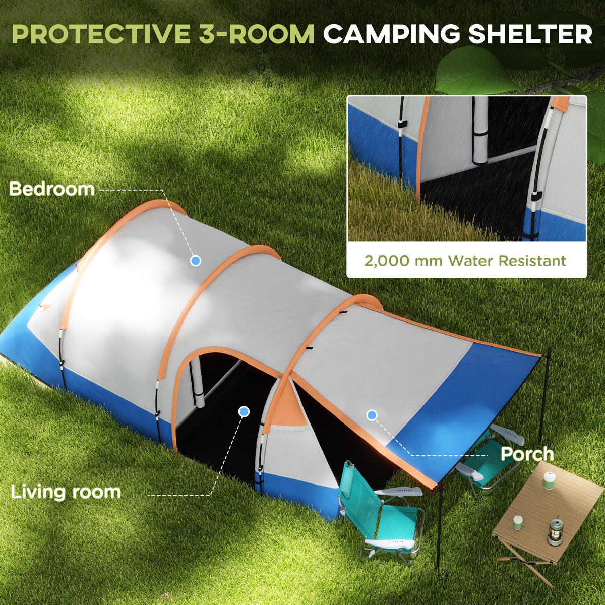 Two Man Two-Room Tent, with Porch and Accessories