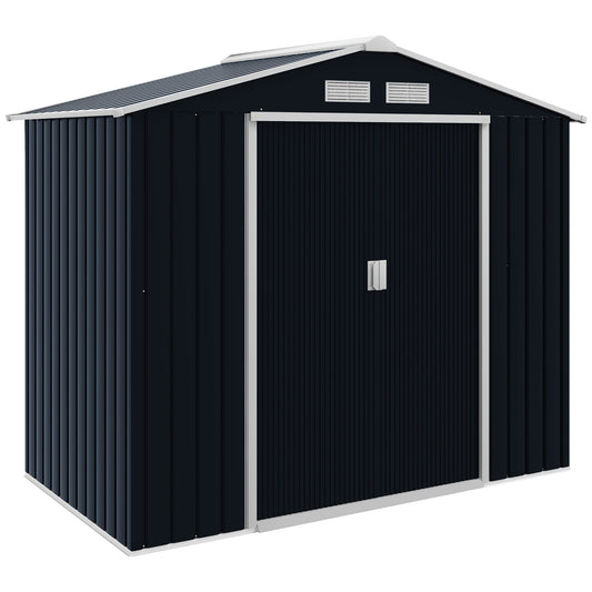 7 x 4ft Weatherproof Shed, Outdoor Bike Storage Shed with Ventilation Slots, Foundation Kit and Lockable Double Doors, Dark Grey