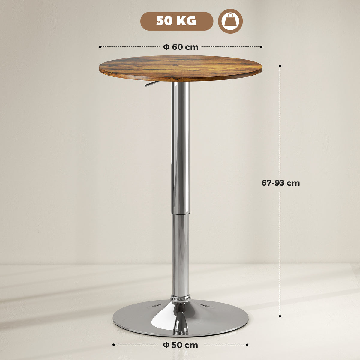 Round Bar Table, 360 Degree Swivel Counter Pub Table with Adjustable Height, for Kitchen, Cafe, Rustic Brown