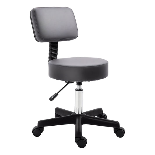 Beautician's Swivel Salon Chair w/ Padded Seat Back 5 Wheels Adjustable Height Salon Hairdressers Tattoo Spa Rolling Cushion Professional 35cm Grey