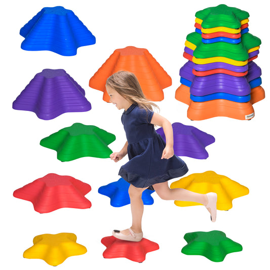 11-Piece Stepping Stones Kids, Starfish Style Non-slip Obstacle Course, Stackable Balance Blocks Garden Toys, Encourage Toddler Sensory Toys Indoor Outdoor - Multicoloured