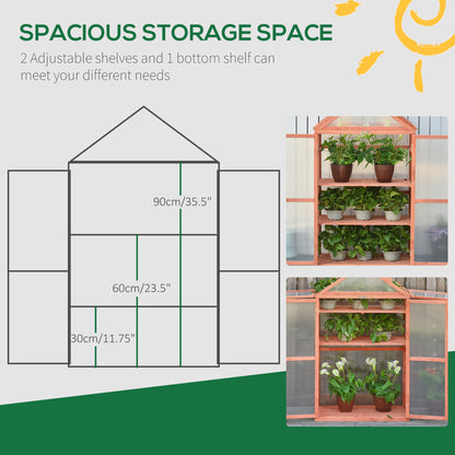 Garden Cold Frame Polycarbonate Greenhouse with Adjustable Shelves, Double Doors, Openable Top Covers, Grow House for Flower Vegetable Plants, 80 x 47 x 138cm
