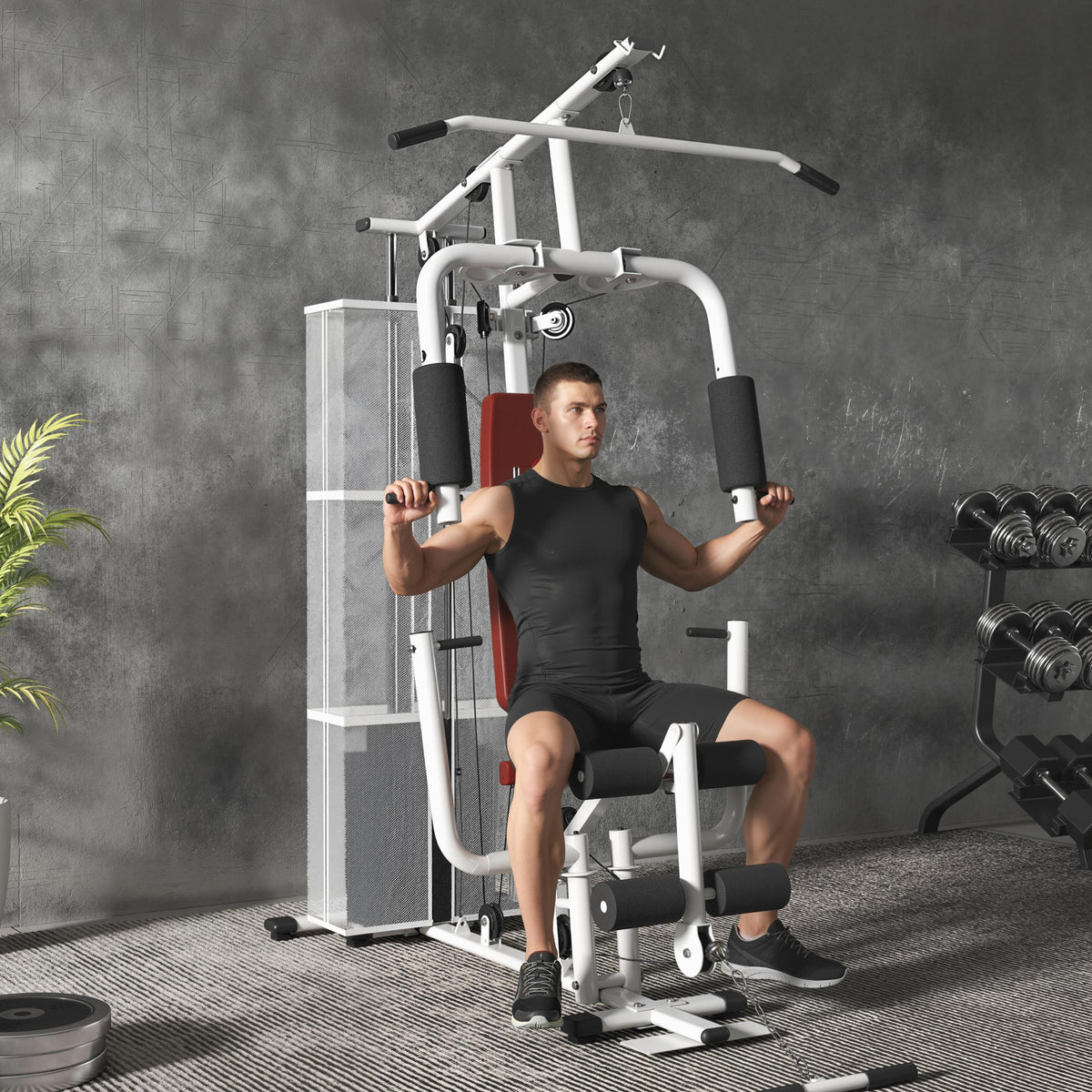 Home Multi Gym Large Multifunction Sturdy Strength Training Machine for Home Workout, White