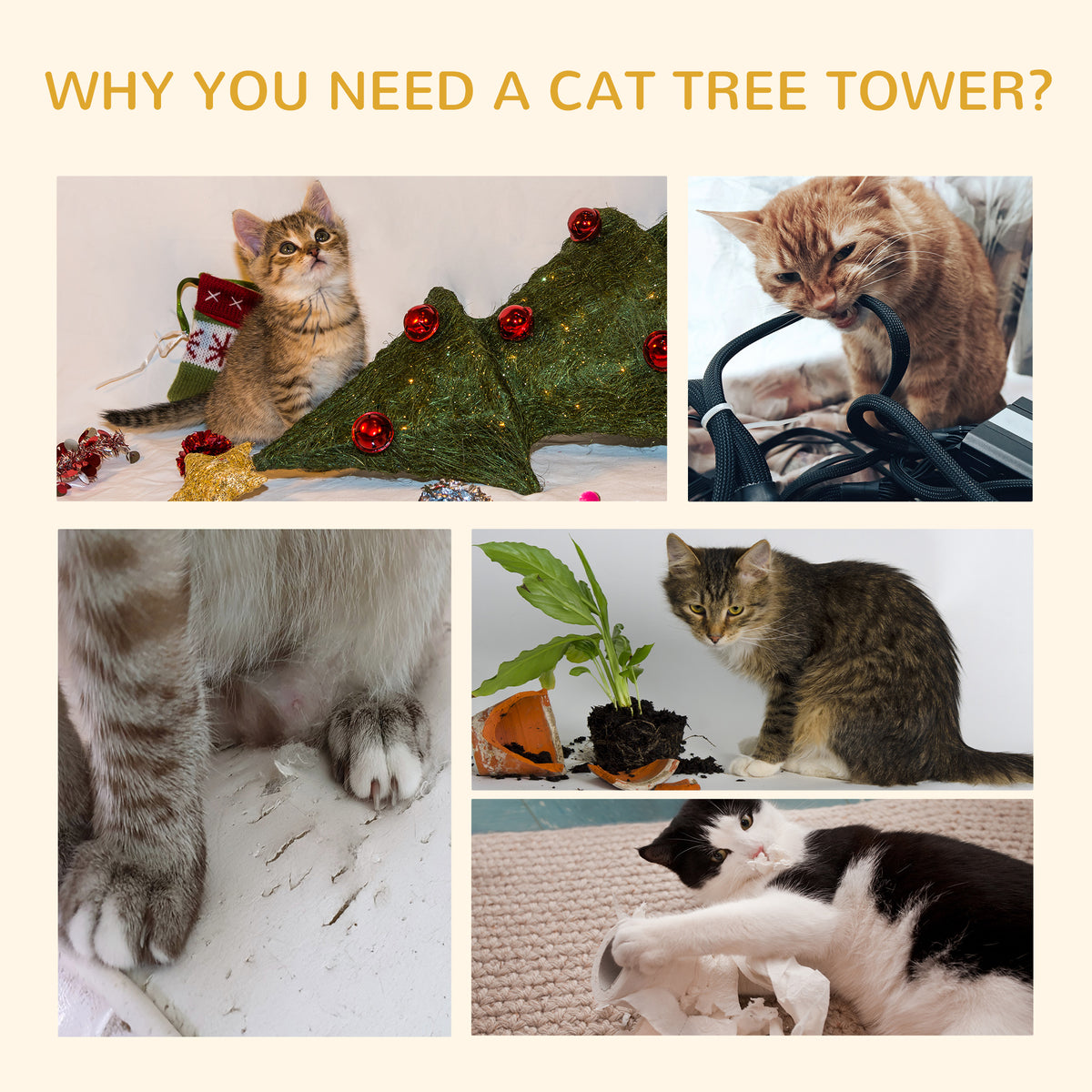 Floor-to-Ceiling Cat Tree for Indoor Cats, 240-260cm Adjustable Cat Tree - White