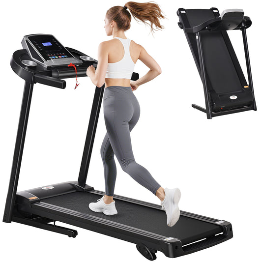 Folding Treadmill, 2.0HP Incline Treadmill Running Machine, 12.8 km/h, with LED Display, Manual Incline, 12 Preset Programs, Drink & Phone Holder for Home Gym Fitness