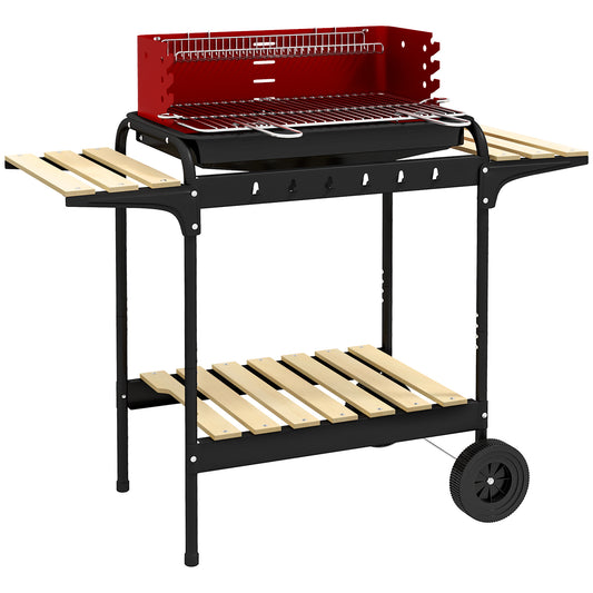 Charcoal BBQ, with Five Position Grill Grate - Red