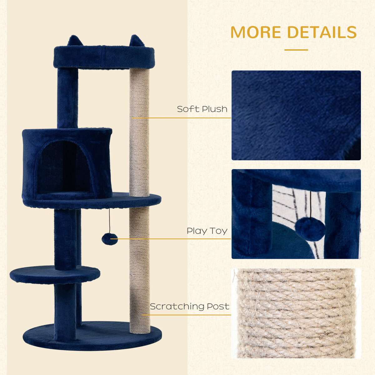 104 cm Cat Tree, Cat Condo Tree Tower, Cat Activity Centre with Scratching Posts, Plush Perches, Hanging Ball