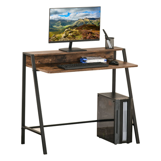 Writing Desk Computer Table Home Office PC Laptop Workstation Storage Shelf 100L x 45W cm Rustic Brown