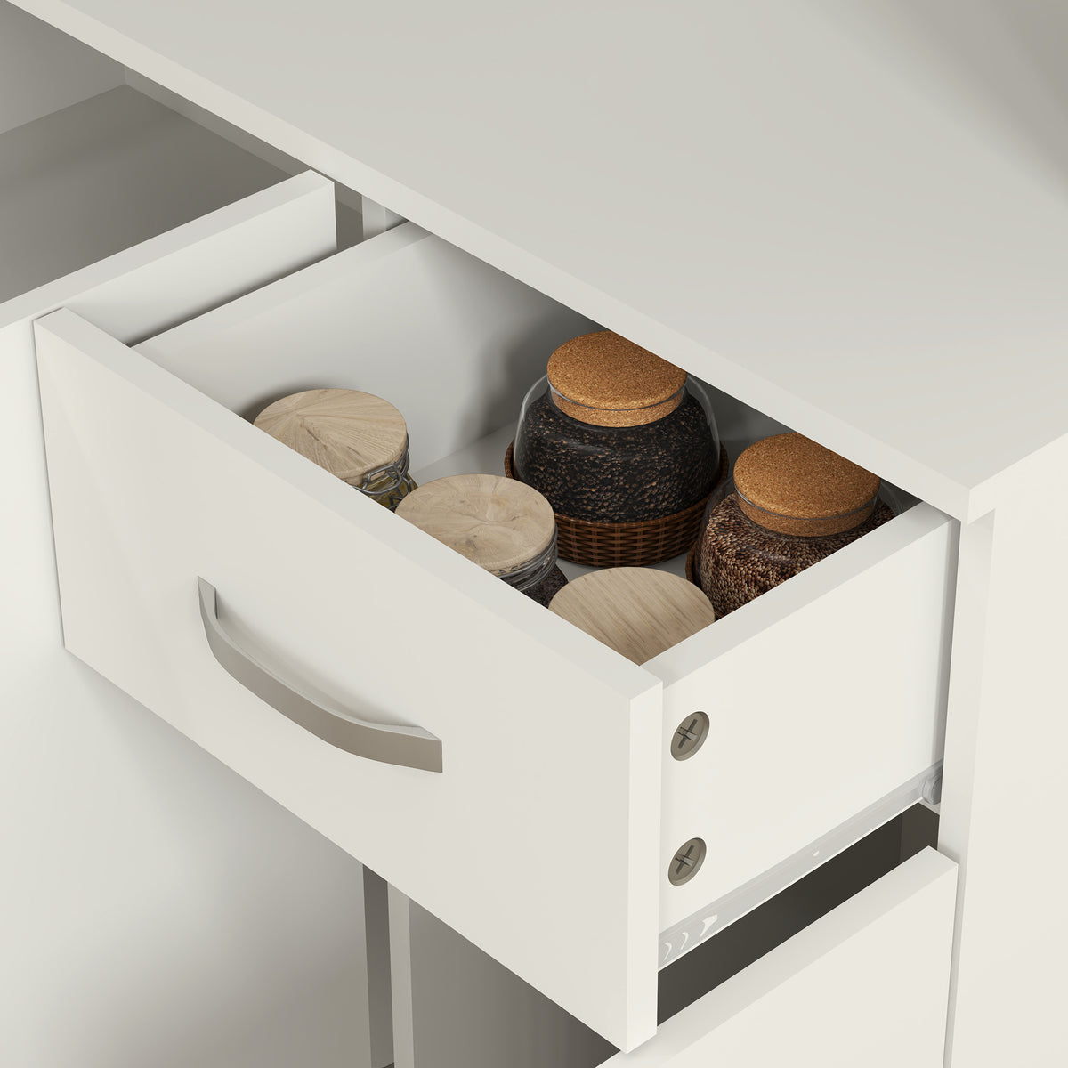 Freestanding Kitchen Pantry Storage Cabinet with Adjustable Shelves & Middle Worktop