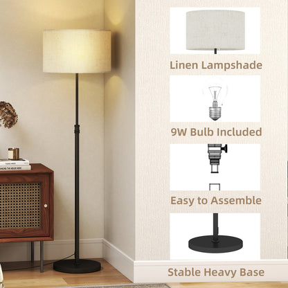 Floor Lamp with Remote, Height Adjustable Standing Lamp with Linen Shade, Dimmable with 3000K-6000K Adjustable Colour Temperatures, Foot Switch for Living Room Bedroom Office