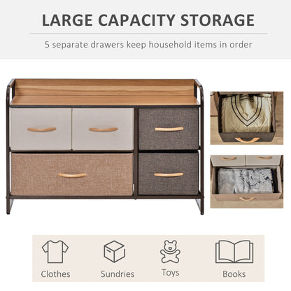 5-Drawer Dresser, 2-Tier Storage Organizer, Tower Unit for Bedroom Hallway Closets with Steel Frame Wooden Top