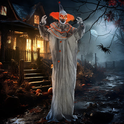 6' Orange Clown Halloween Animatronic, with Glowing Eyes