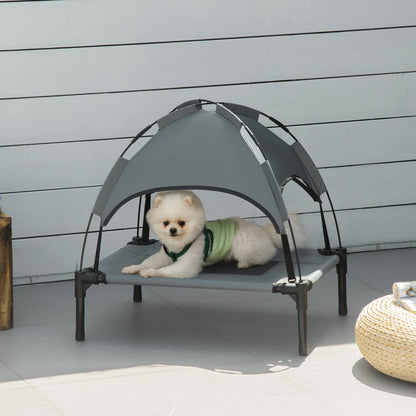 Outdoor Dog Bed with Removable Canopy, Portable Raised Dog Bed for Camping, Garden & Beach, Water-Resistant UV-Protection Mesh Pet Cot Sun Lounger, for Small Pets, 61 x 46 x 62 cm