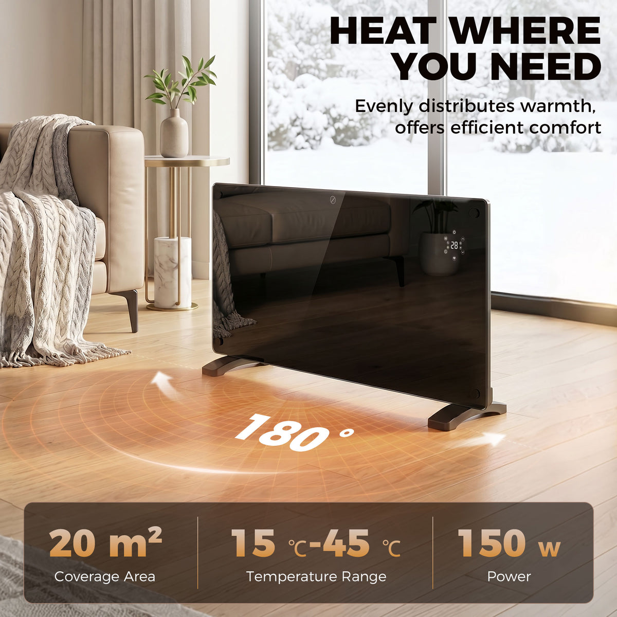 1500W 5-35℃ Smart Control Heater - Black