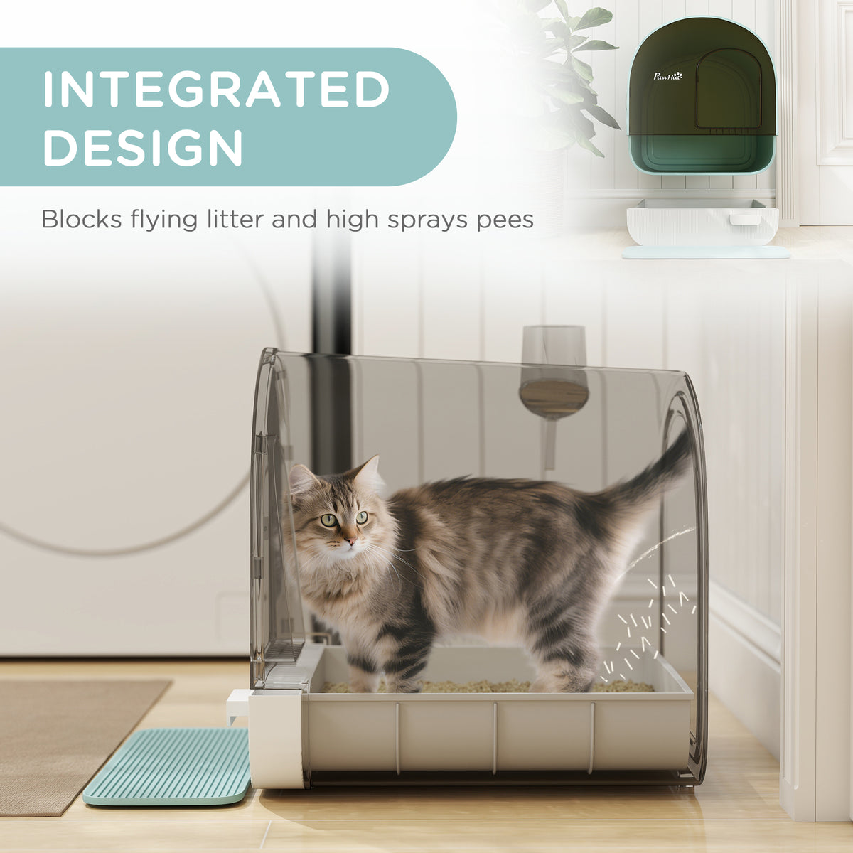Hooded Cat Litter Box, Kitten Litter Tray, with Lid, Scoop, Filter, Flap Door