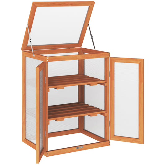 3-tier Wood Greenhouse Garden Polycarbonate Cold Frame Balcony Grow House with Storage Shelf for Plants, Flowers
