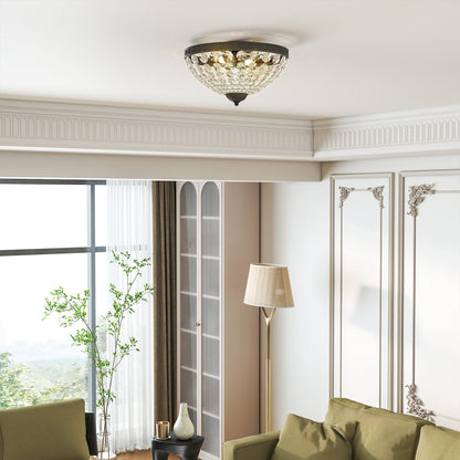 Crystal Chandelier Ceiling Light with 168 Octagonal Beads, Vintage 2-Light Flush Mount Ceiling Light for Living Room, Bedroom, Hallway, Dining Room