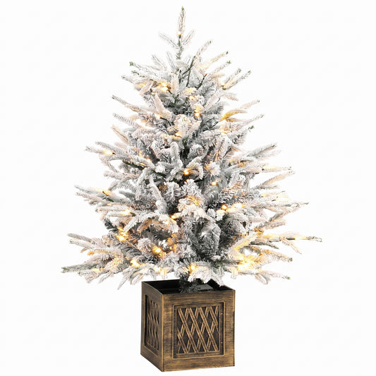 90 cm Prelit Flocked Table Christmas Tree, Artificial Christmas Tree with 70 Warm White LED Lights, 488 Tips, Green