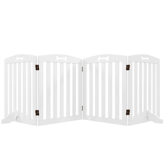 Wooden Dog Gate, Freestanding Pet Gate with Support Feet for Doorways, Hallways, Stairs, 207.5L x 61H cm, White