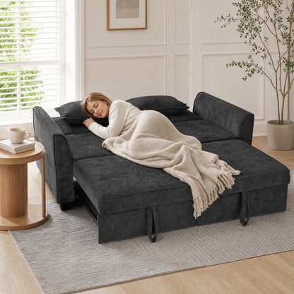 2 Seater Sofa Bed, 4-in-1 L-Shaped Convertible Pull-Out Sleeper Sofa with Adjustable Backrest and Side Pockets