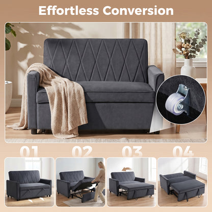 2 Seater Sofa Bed, 3-in-1 Convertible Pull Out Sleeper Sofa with Click-Clack Adjustable Backrest
