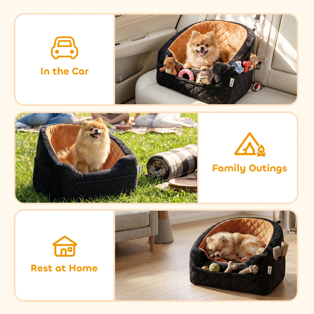 Dog Car Seat, Detachable Washable Dog Booster Seat with Thick Cushion, Seat Belt, Pockets for Small Under 10kg