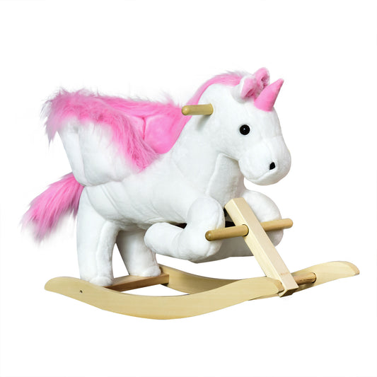Kids Rocking Horse Toy, Plush Unicorn Rocker Seat with Wood Base and Music, for 1.5-3 Years