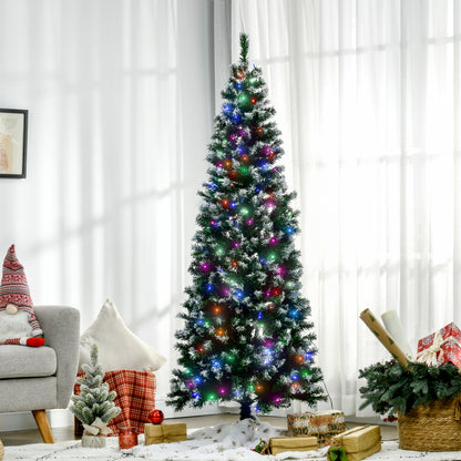 6FT Tall Prelit Pencil Slim Artificial Christmas Tree with Realistic Branches, 300 Colourful LED Lights and 618 Tips, Xmas Decoration, Green