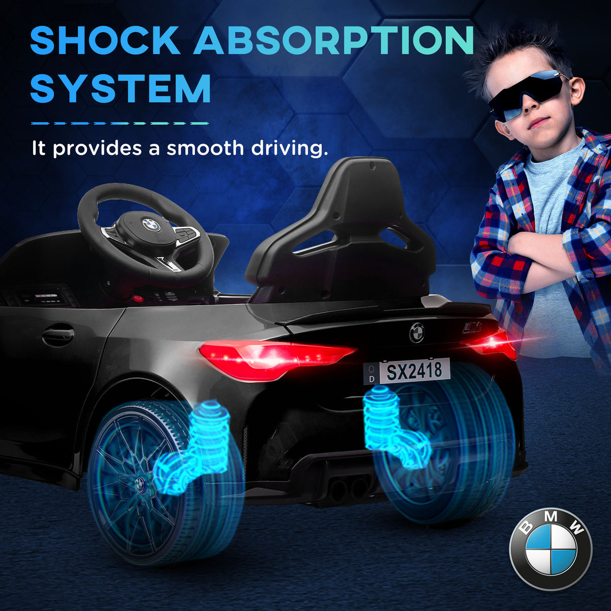 12V BMW Licensed Kids Car, with Easy Transport, Remote Control, Suspension, Music, Horn, LED Lights