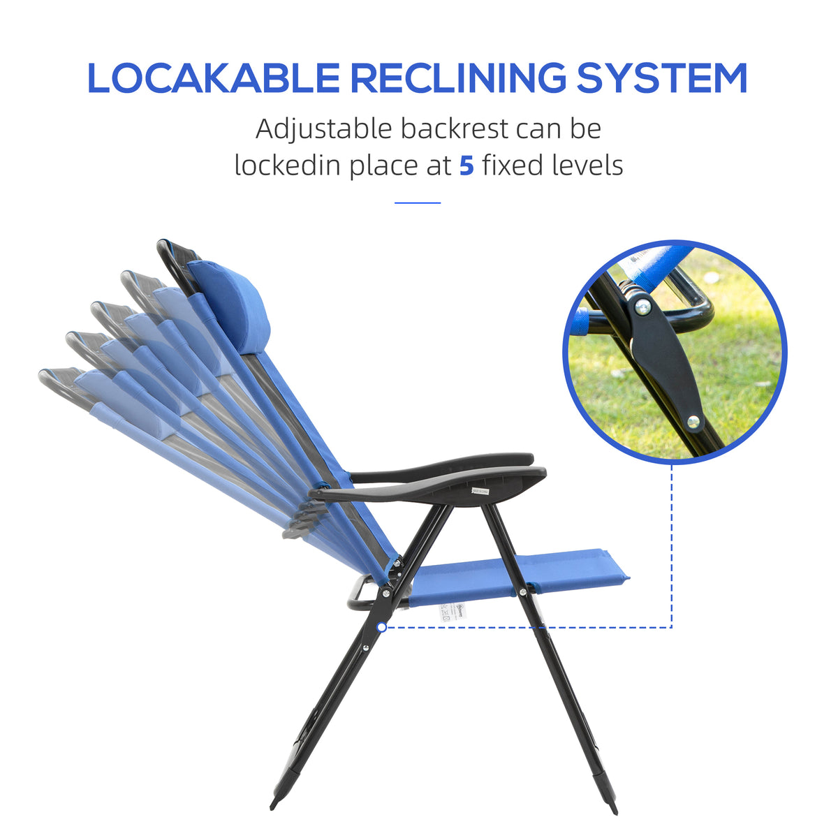 Folding Garden Chairs Set of 2, 5-Position Recliner Camping Chair with High Back, All Weather Texteline Seat, Portable Outdoor Dining Chairs with Headrests for Patio, Picnic