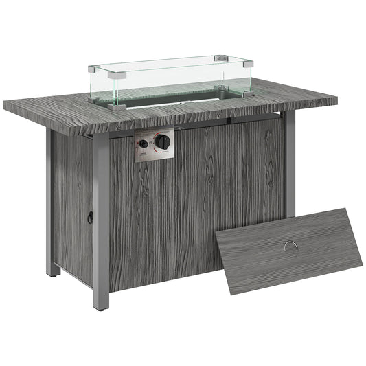 50, 000 BTU Gas Fire Pit Table with Cover and Glass Screen