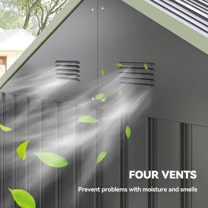 8 x 6 ft Galvanised Garden Shed, Outsoor Metal Storage Shed with Double Doors Window Air Vents, Grey