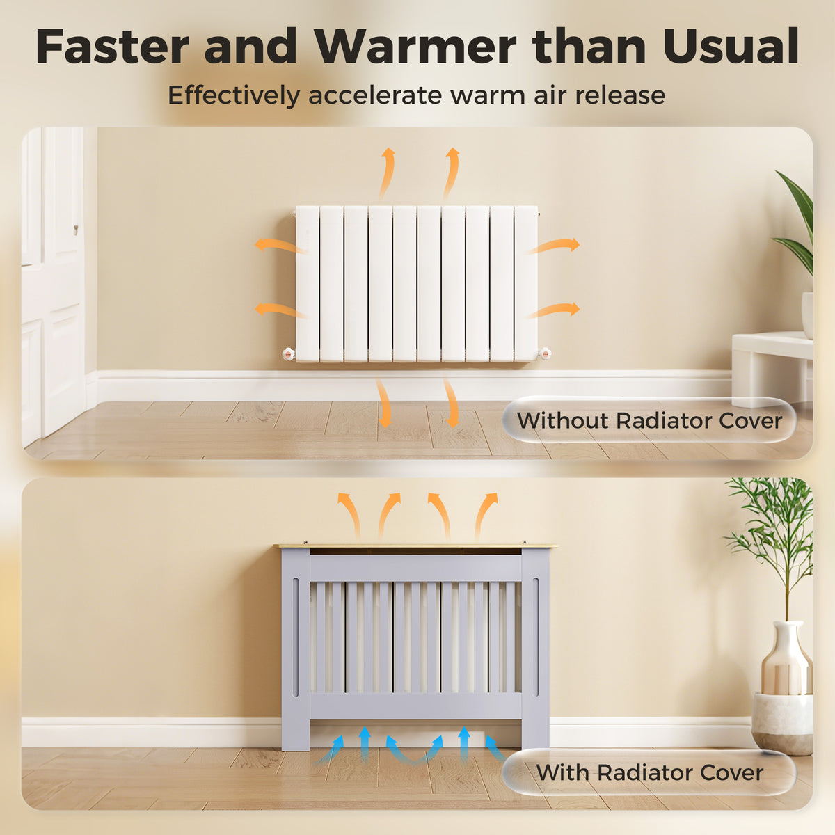 Slatted Radiator Cover, Painted Cabinet with Line Grill Design, 112W × 19D × 81H cm, Grey