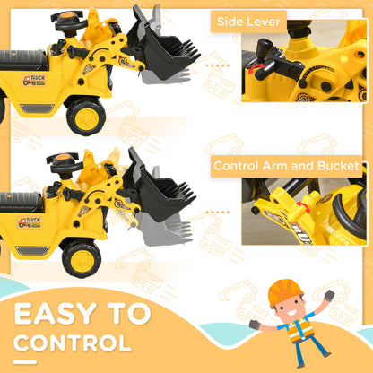 Ride On Tractor, 3 in 1 Ride On Excavator Toy, Toddler Digger Bulldozer with Storage, Pretend Play Construction Truck, NO POWER for 18-48 Months, Yellow