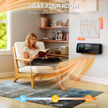 2000W Ceramic Electric Heater with Fan, Adjustable Thermostat, Wall Mounted