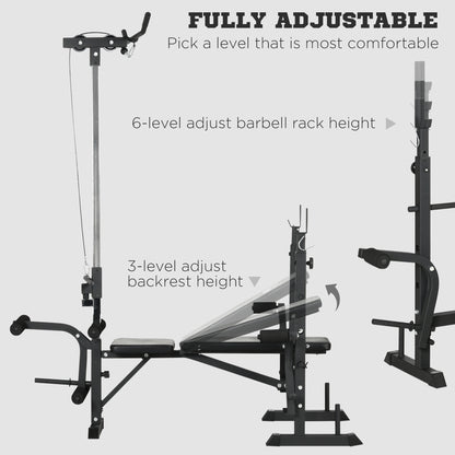 Adjustable Weight Bench with Pulley System, Incline Bench Press Set with Squat Rack, Leg Developer, Butterfly and Weight Storage, for Home Gym Full Body Workout