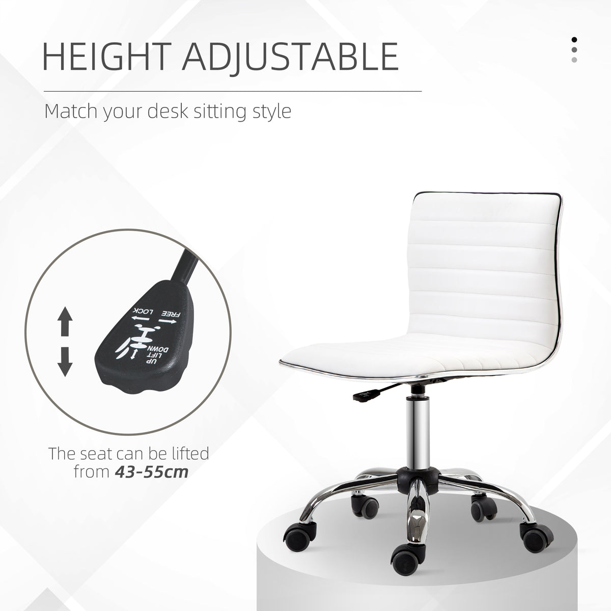 Adjustable Swivel Office Chair with Armless Mid-Back in PU Leather and Chrome Base