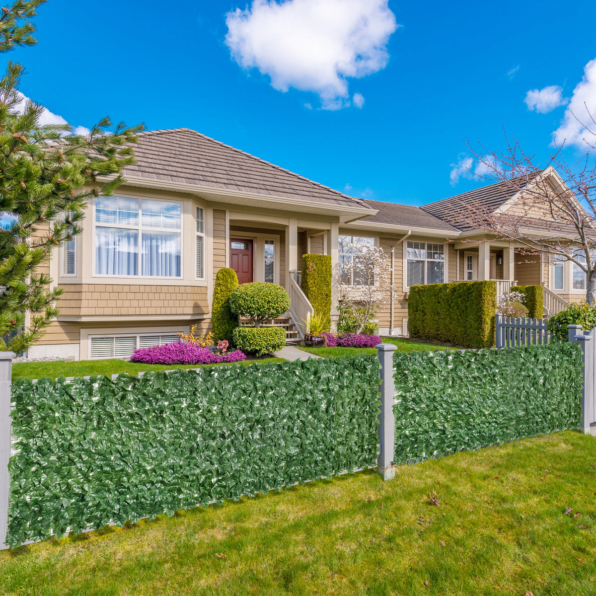 1-Piece Artificial Leaf Hedge Screen Privacy Fence Panel for Garden Outdoor Indoor Decor, Dark Green, 3M x 1M