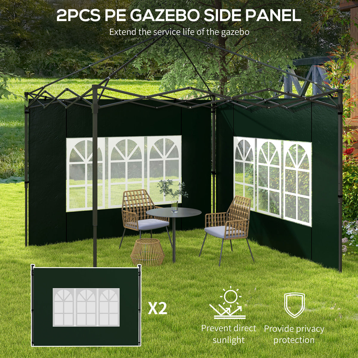 Set of Two 3 x 3m Gazebo Frame Replacement Walls - Green