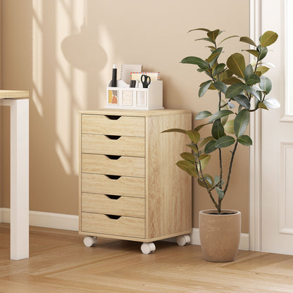 6 Drawer Vertical File Cabinet, Mobile Filing Cabinet with Quiet Drawers and Wheels with 2 Brakes